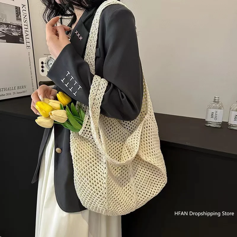 

Casual Straw Wicker Woven Ladies Handmade Totes Large Capacity Summer Beach Female's Messenger Bag Women's Shoulder Bags