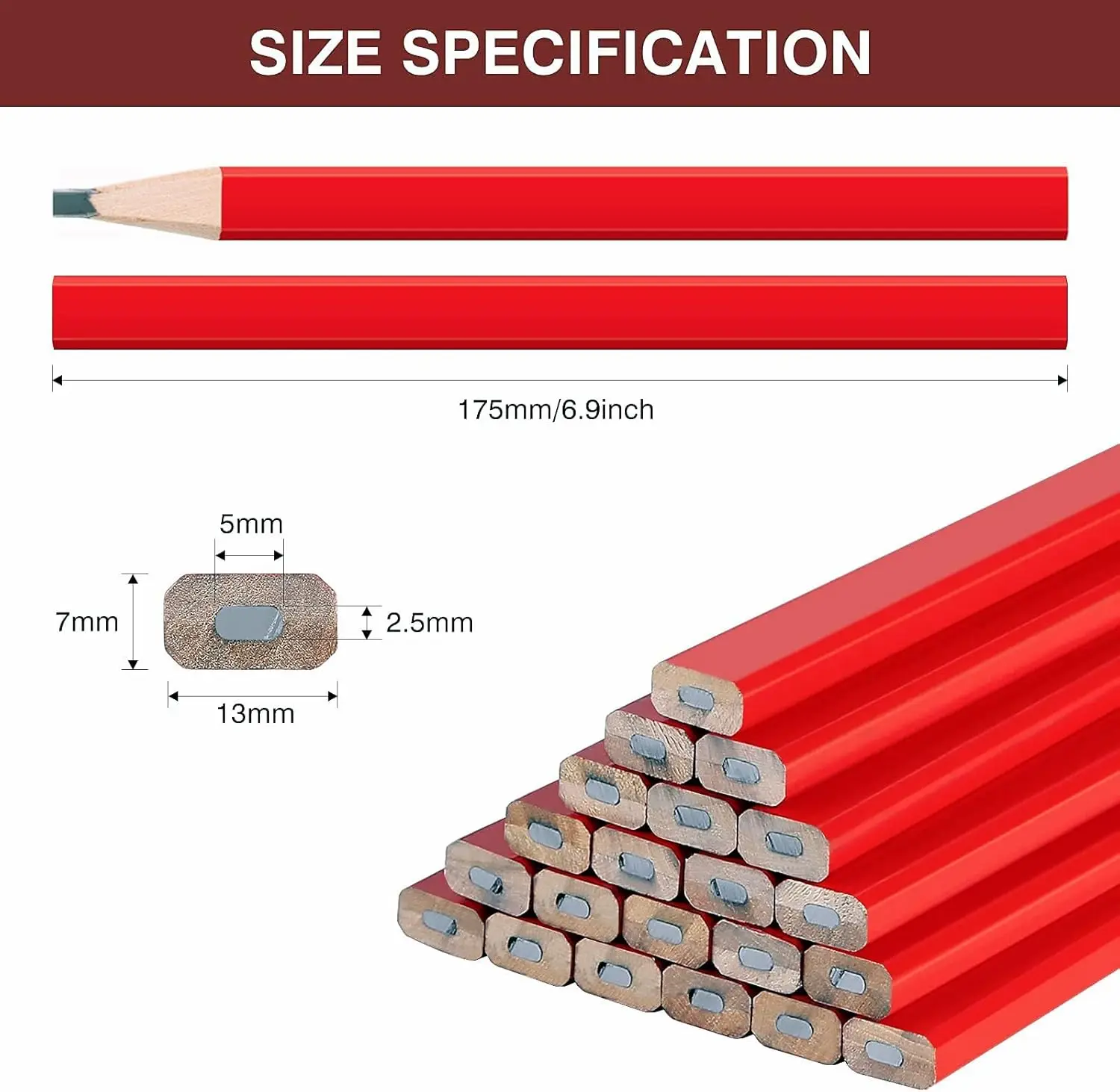 20/30/50 Pcs Carpenter Pencils, Flat Black Lead Octagonal Woodworking Construction Site Specific Marking Tool