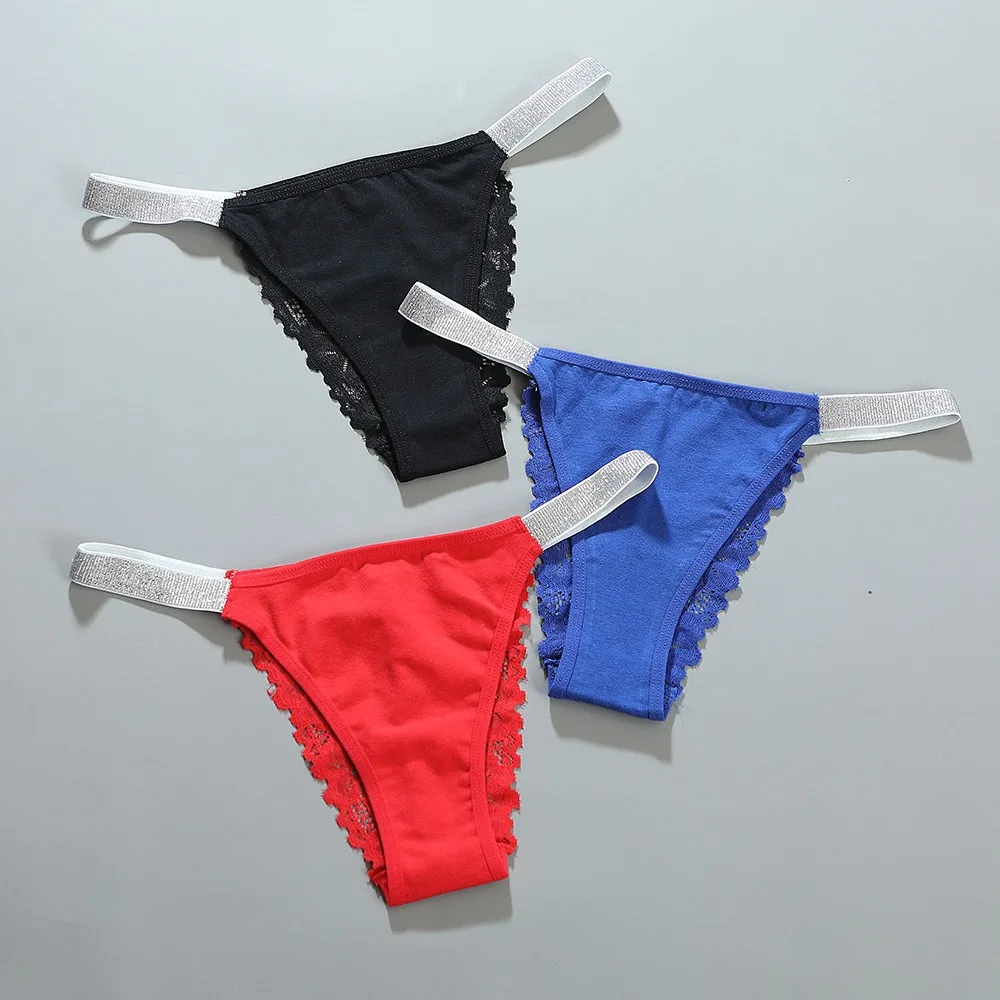 Breathable Crystal Lace Flower Panties Low Waist Cotton Crotch Rhinestone Thong Female Underwear Underpants Mesh Briefs Girl