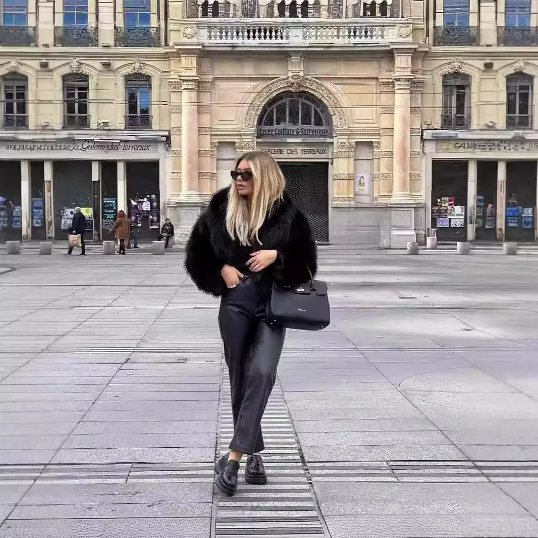 

Роскошная женская зимняя норковая шуба с меховым воротником, чистый цвет, толстая женская шуба из искусственного меха, темпераментная шикарная женская эко-пуховая шуба