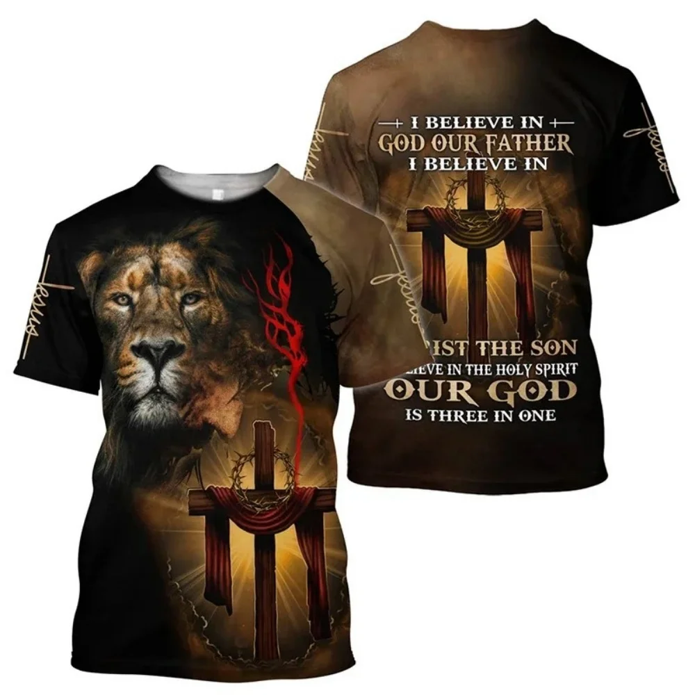 Summer Men's T-Shirt God Religion Christ Jesus Cross 3D Print Hip Hop Loose Short Sleeve Streetwear Vintage Oversized T Shirt ﻿