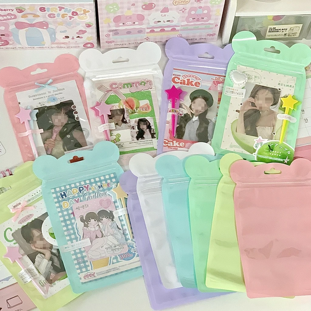 10 Pcs Bear Shape Macaron Bag Cute Card Protector Pouch Colorful Goo Card Packing Bag Kawaii Seal Storage Gift Wrapping Supplies