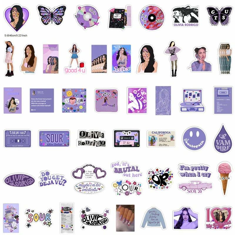 Autocollants Olivia Joke Rodrigo Originality, étiquettes de décoration imperméables pour ordinateur portable/Lotion board, chanteur étoile, thème fête, 50 pièces