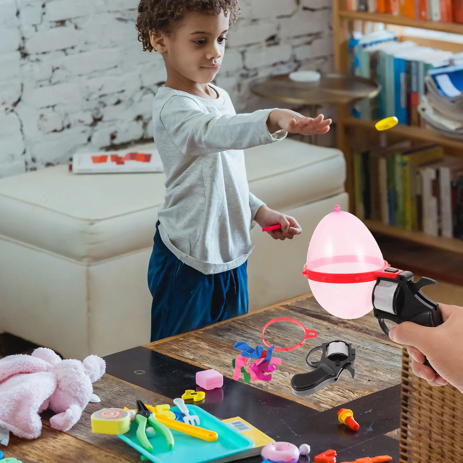 풍선 총 턴테이블 게임 어린이 장난감 회전 테이블 게임 플라스틱 경량 다채로운 디자인 파티 홈 KTV 재미