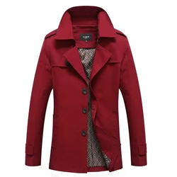 Veste coupe-vent à simple boutonnage pour hommes, manteau de couleur unie, col rabattu, Trench d'affaires décontracté, vêtements d'extérieur pour automne et hiver