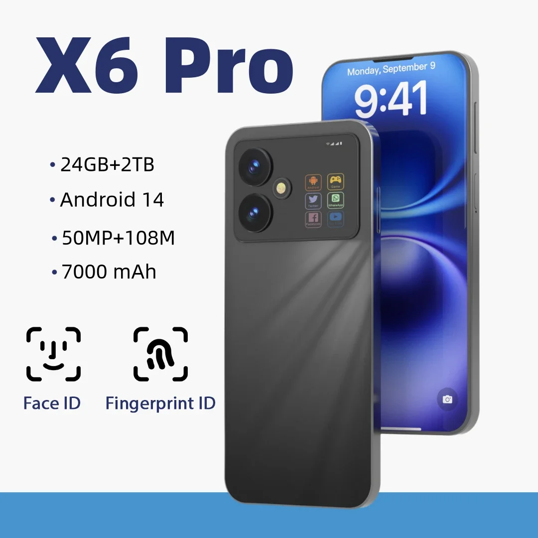 

New X6 Pro Smartphone Global version 24GB+2TB Android 14 7000mAh 4G/5G Networks Dual SIM Snapdragon 8 Gen 3 50MP+108MP NFC