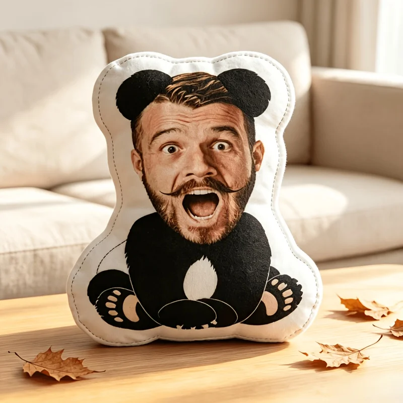 1pc - Customized Throw Pillow, Panda Shaped Portrait Cushion, Personal Photo Printing, Soft Comfy Fabric, Decor for Desk & Sofa,