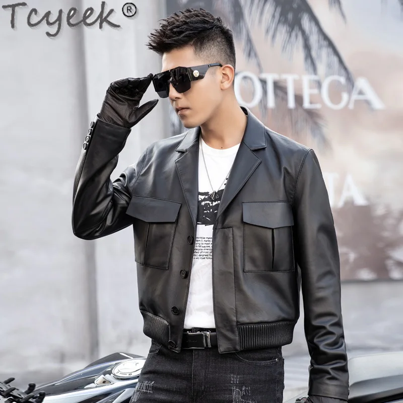 

Tcyeek Genuine Leather Jacket Men 2024 Motocyle Jackets Spring Autumn Mens Clothes Suit Collar Sheepskin Coat Jaqueta De Couro