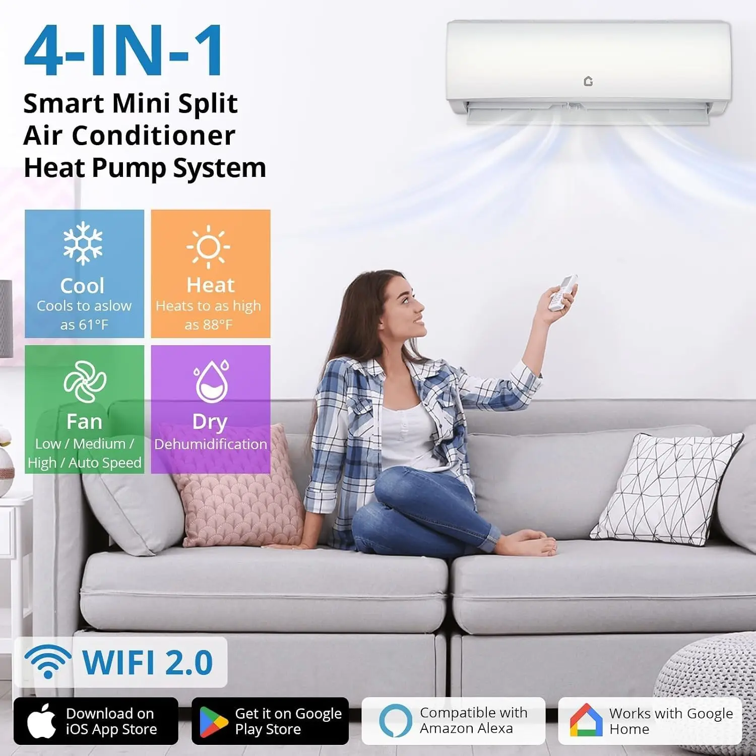 11500 BTU 17 SEER Ductless Mini Split AC Heat Pump, WiFi Inverter Wall Mount System for Bedroom RV Office, Customized