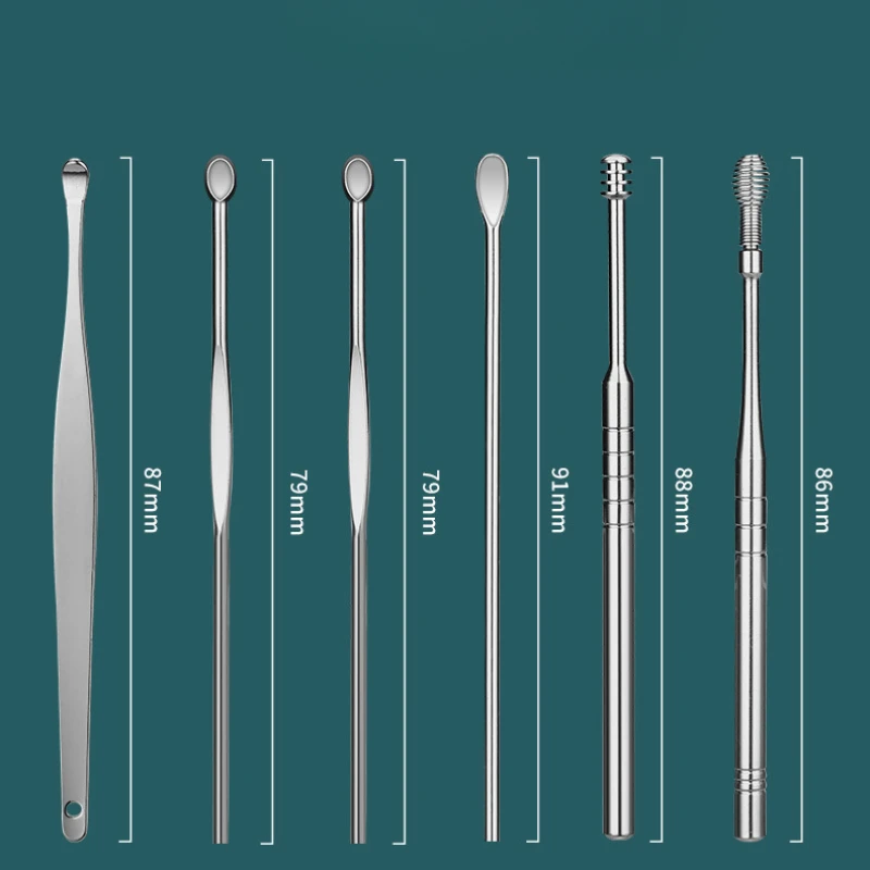 Coletores de cera de ouvido de aço inoxidável, removedor de cera, kit de piercing, curette de cera de ouvido, colher, cuidados, ferramenta de limpeza de orelha, fácil de transportar