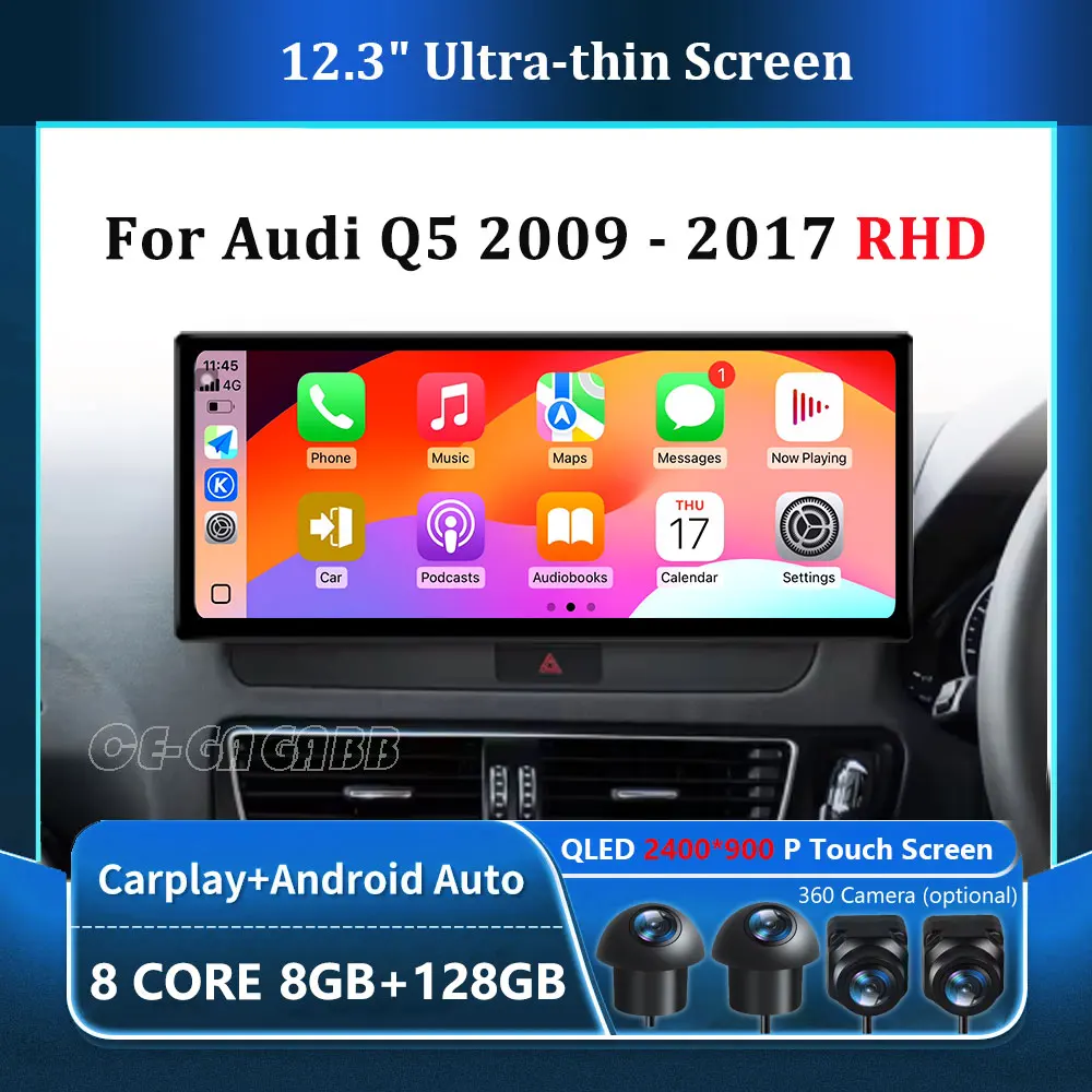 

For Audi Q5 2009 - 2017 Bluetooth WiFi Carplay Android 15 GPS Navi 4G Car Video Multimedia Radio Player Right Hand Drvie 4G