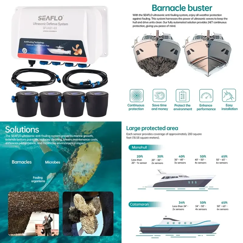 Ultrasonic Antifouling System Marine Hull Protection Kit for Boat Yacht Sailboat Barnacle Prevention Chemical Free