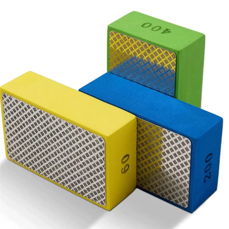 

Алмазные полировальные подушечки A95G, 3 шт., алмазные шлифовальные подушечки с зернистостью 60/200/400, шлифовальный блок с пенопластовой основой для плитки, стекла, камня