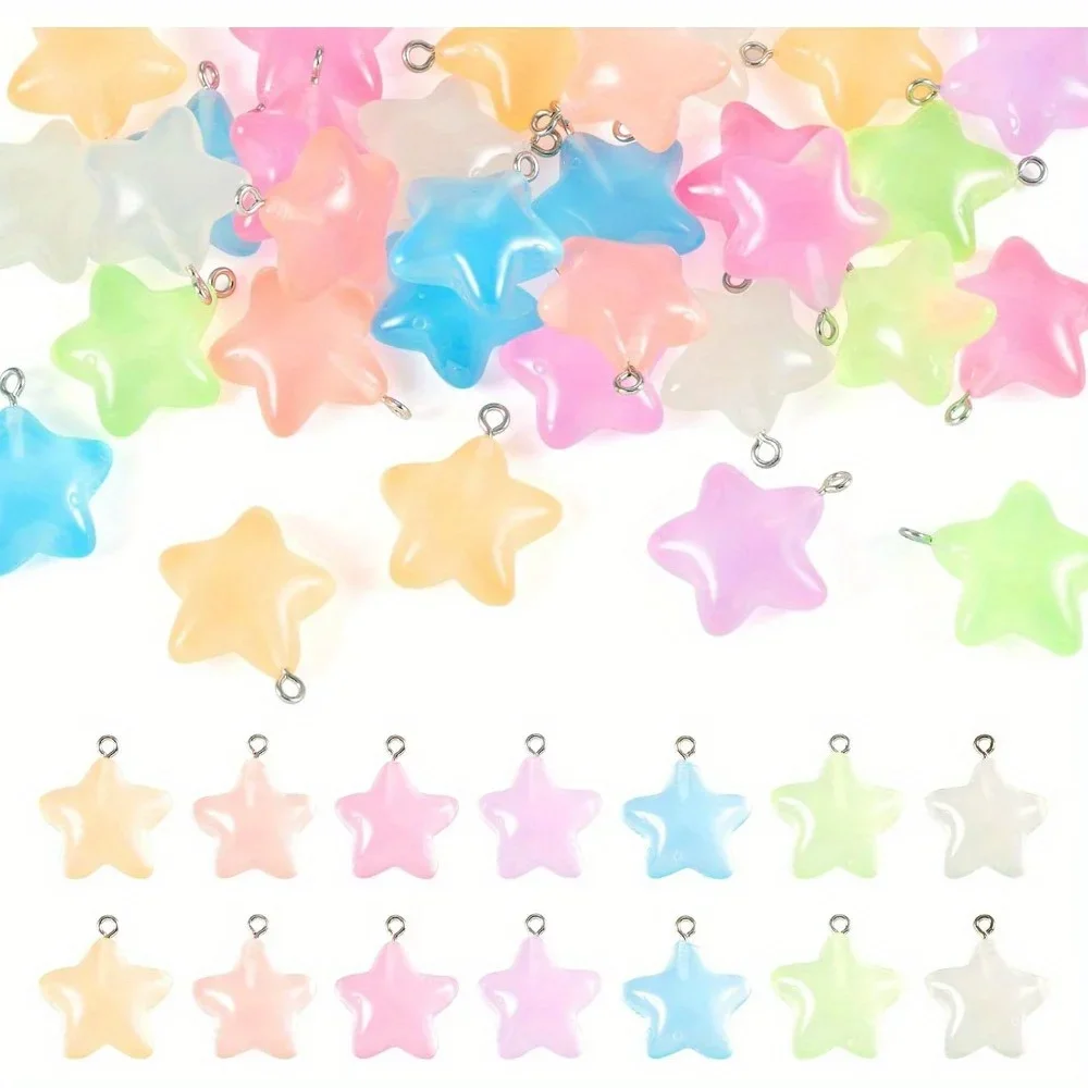 6/24/40pcs Mixed Color Luminous Resin Star Pendant for DIY Bracelets, Necklaces, Earrings, Keychains, Backpack Chains, Pendants - view 2