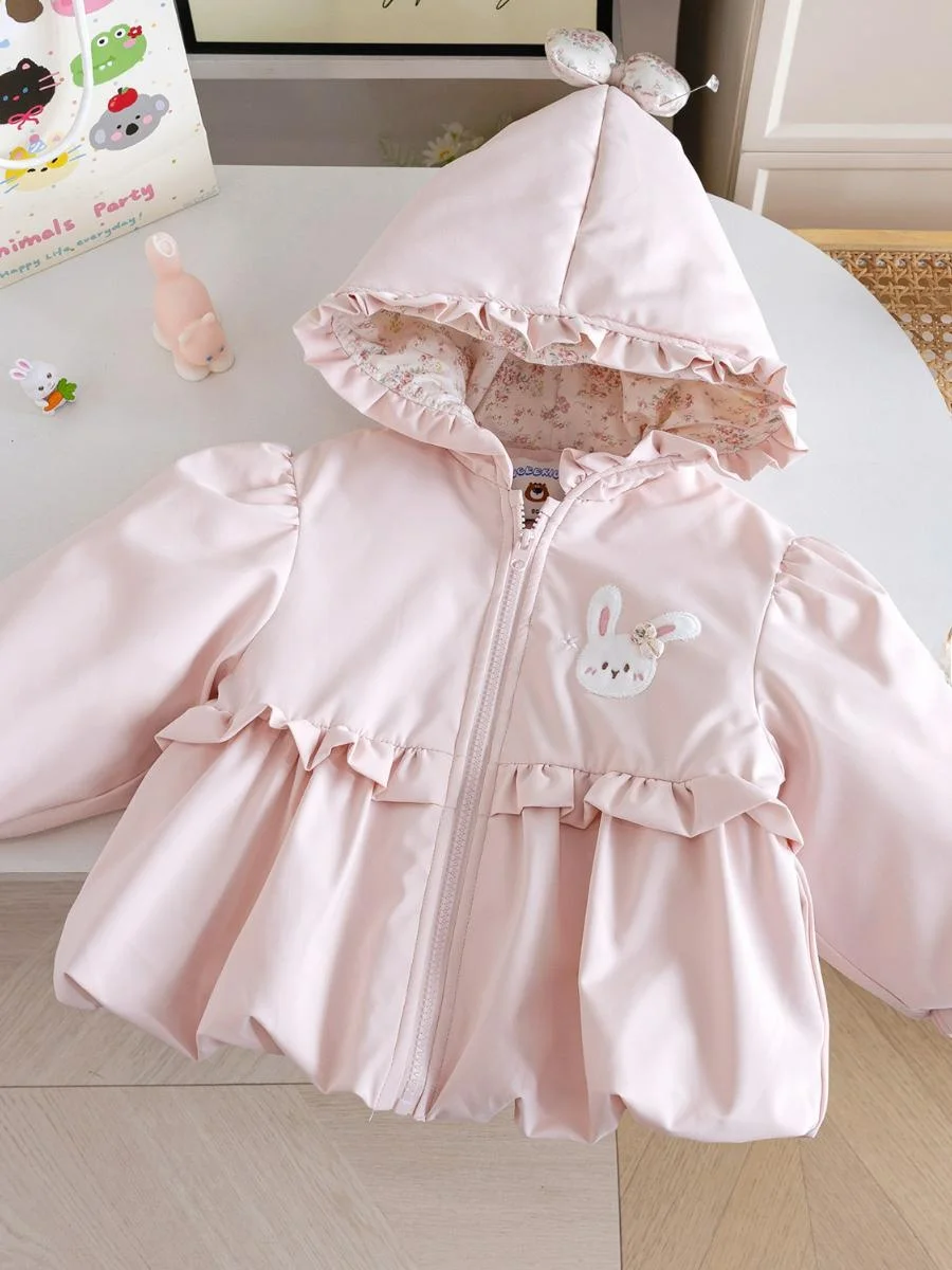 

Зимняя утепленная хлопковая куртка для девочек с капюшоном, теплая, с мультяшным принтом, верхняя одежда для маленьких принцесс