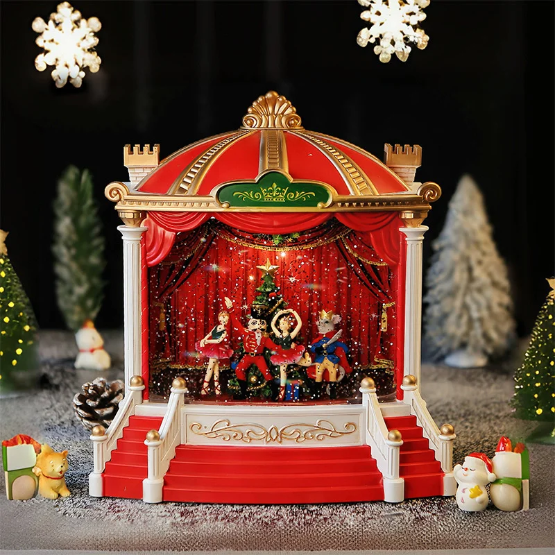 Christmas Polyethylene Nutcracker Stage Music Box Snowfall Shine Desktop Ornament Display Window Festive Atmosphere Decoration