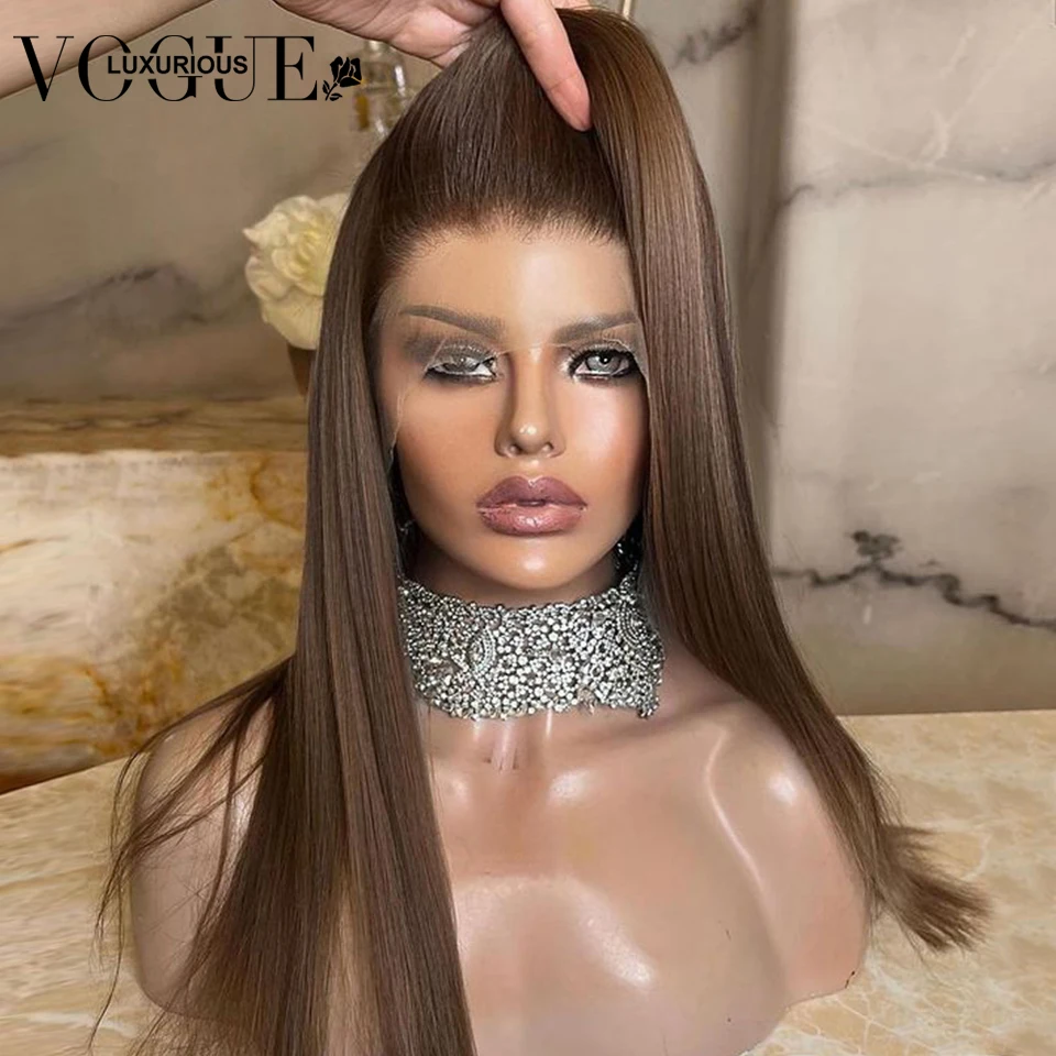 Wig rambut manusia renda penuh 360 13x6 Wig depan renda lurus coklat ketebalan tinggi rambut manusia Remy Brasil Wig Frontal renda