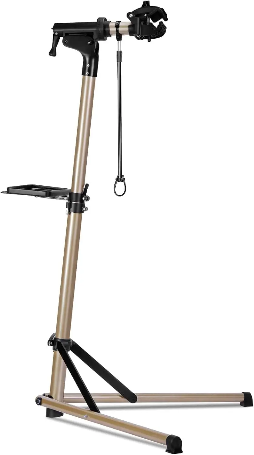 

Aluminum Bike Repair Stand with Adjustable Height, 360° Rotatable Clamp, Tool Tray, Supports Up to 68lbs