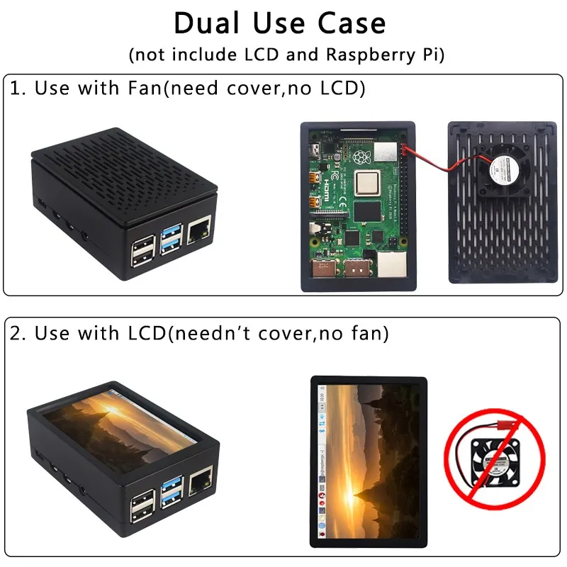 Raspberry Pi 4 Model B ABS Case Black Transparent Shell Plastic Prectective Box support 3.5 inch Screen LCD or Fan for RPI 4