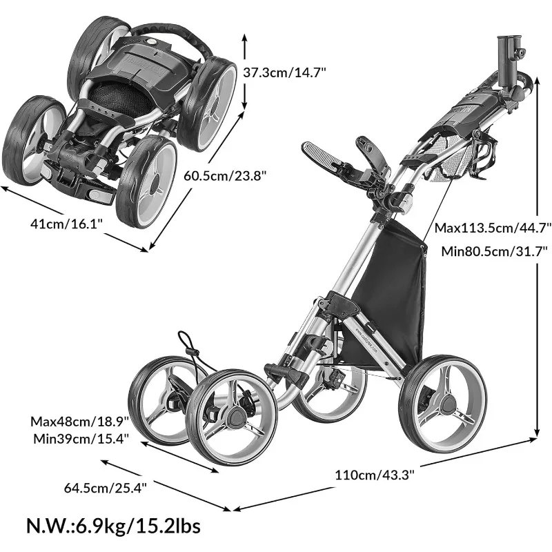 V8 - SuperLite 4 Wheel Golf Push Cart, Explorer Version 8