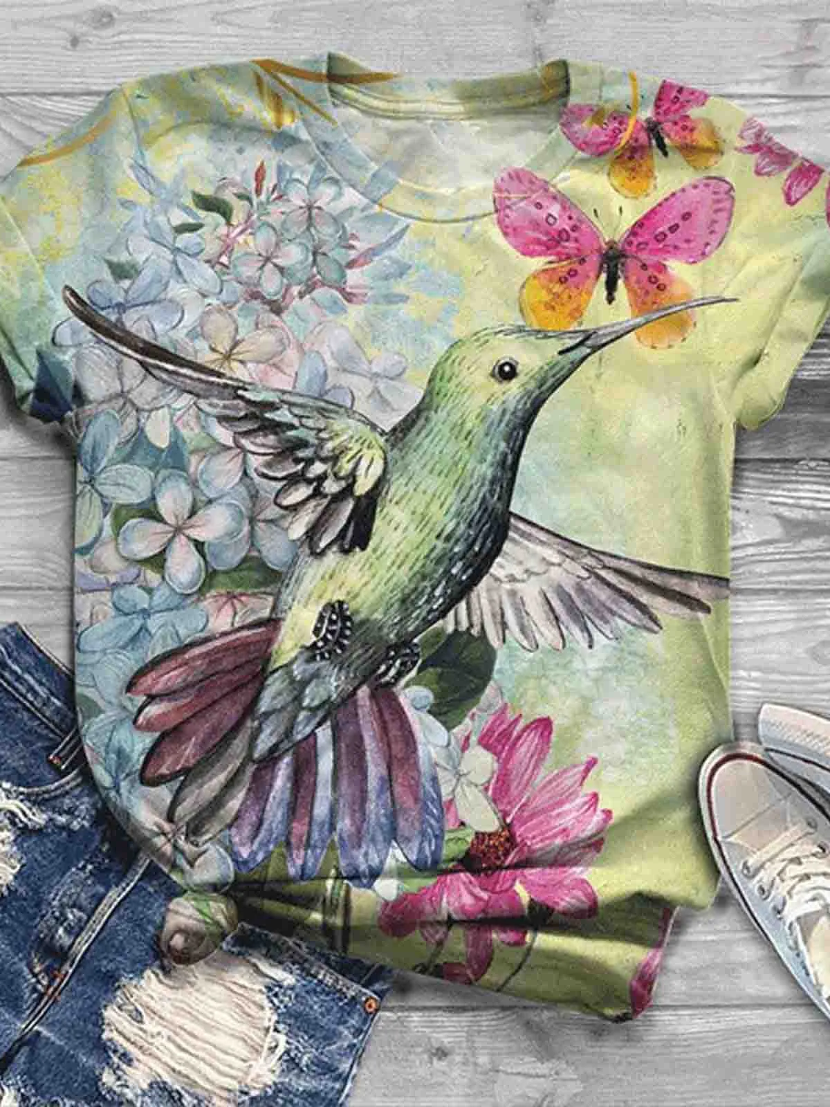 

Повседневная спортивная женская футболка с цветочным принтом ort Sve круглая Ne полиэфирная ткань Street Sle Summer Faion Plant с цветочным принтом