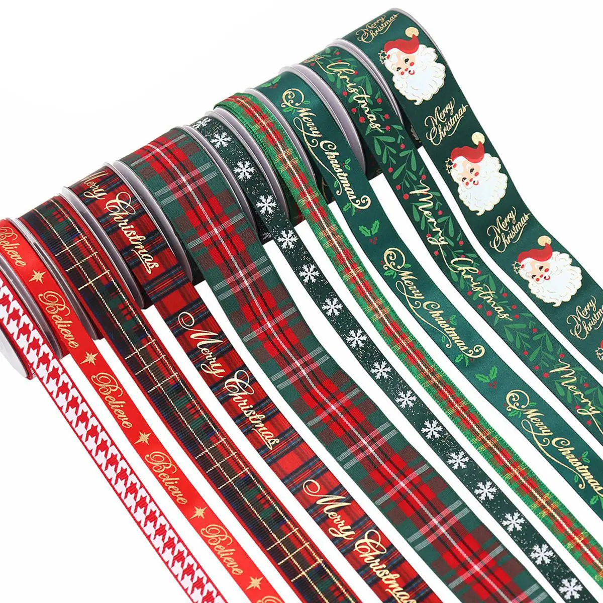 J1UL1N 12 Pcs Christmas Ribbon Striped Rowan Ribbon 5 Yards Each Christmas Grosgrain Ribbon For Gift Wrapping Crafts DIY