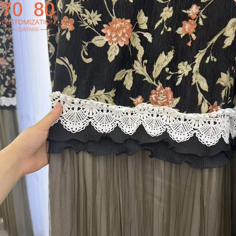 New French Princess Skirt Lace Mosaic Jacquard Chenille Curtains for Bedroom Living Room French Window Bay Window Sunscreen
