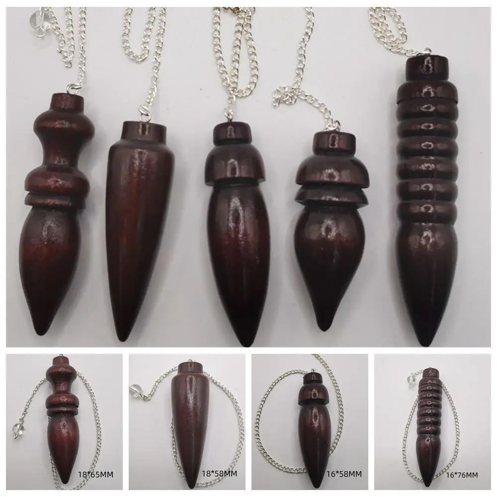 Healing Natural Wooden Pendulum Portable Dowsing Amulet Reiki Spiritual Pendulo Wooden with Chain Reiki Pendulum Pendant