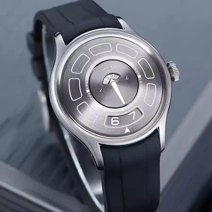 OBLVLO Men's Automatic Mechanical Watch — Luminous, Water-Resistant, Sapphire Crystal, Rotating UFO-Style Hour Marker Disc