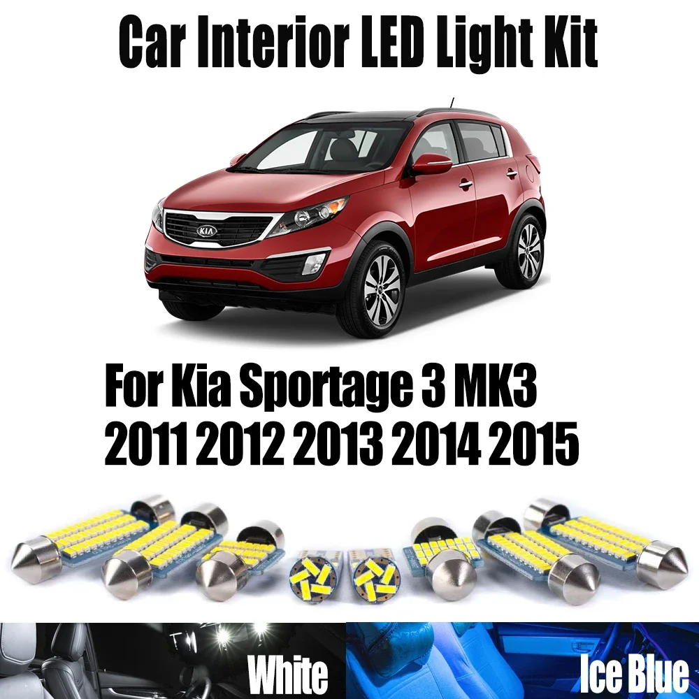 11Pcs Canbus LED Interior Map Ceiling Plate Light Kit For Kia Sportage 3 MK3 2011 2012 2013 2014 2015 Trunk Vanity Mirror Bulb