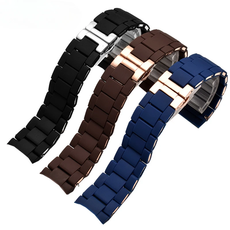 For Armani AR5890 5891 5906 5905 Waterproof Special Rubber Watch Strap Replace Bracelet Fashion Silicon Clad Steel Watch Band