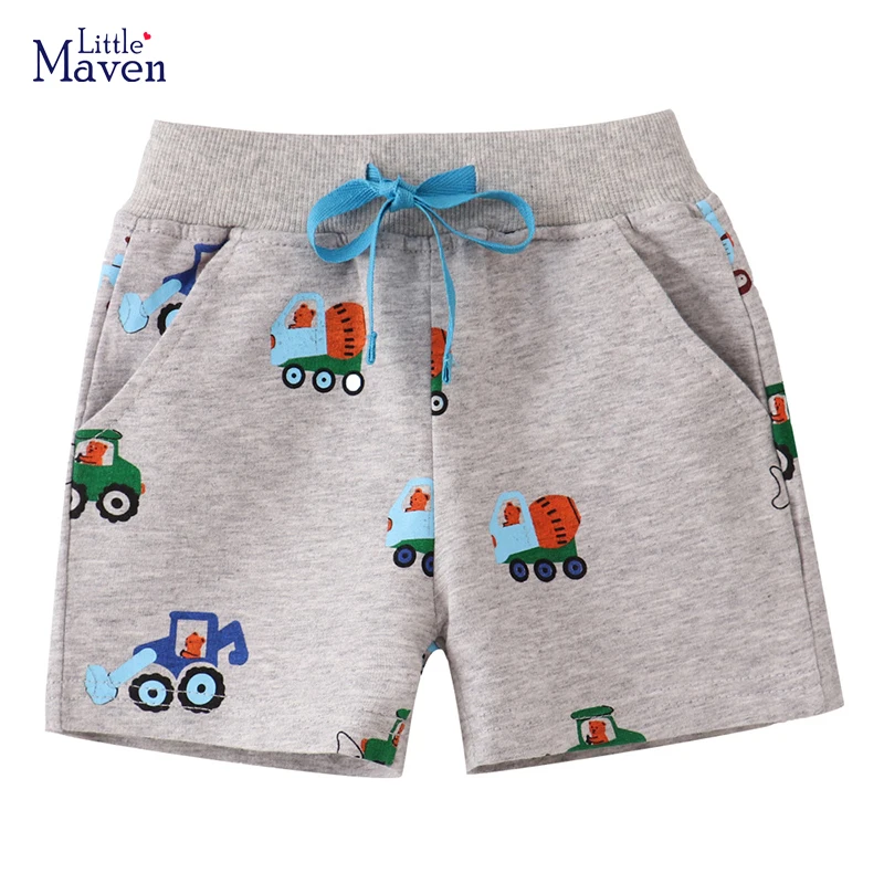 Little maven 2024 New Summer Shorts Clothes Boys Kids Clothes Cotton Trousers Children\'s Clothing Cartoon Excavator Short Pants