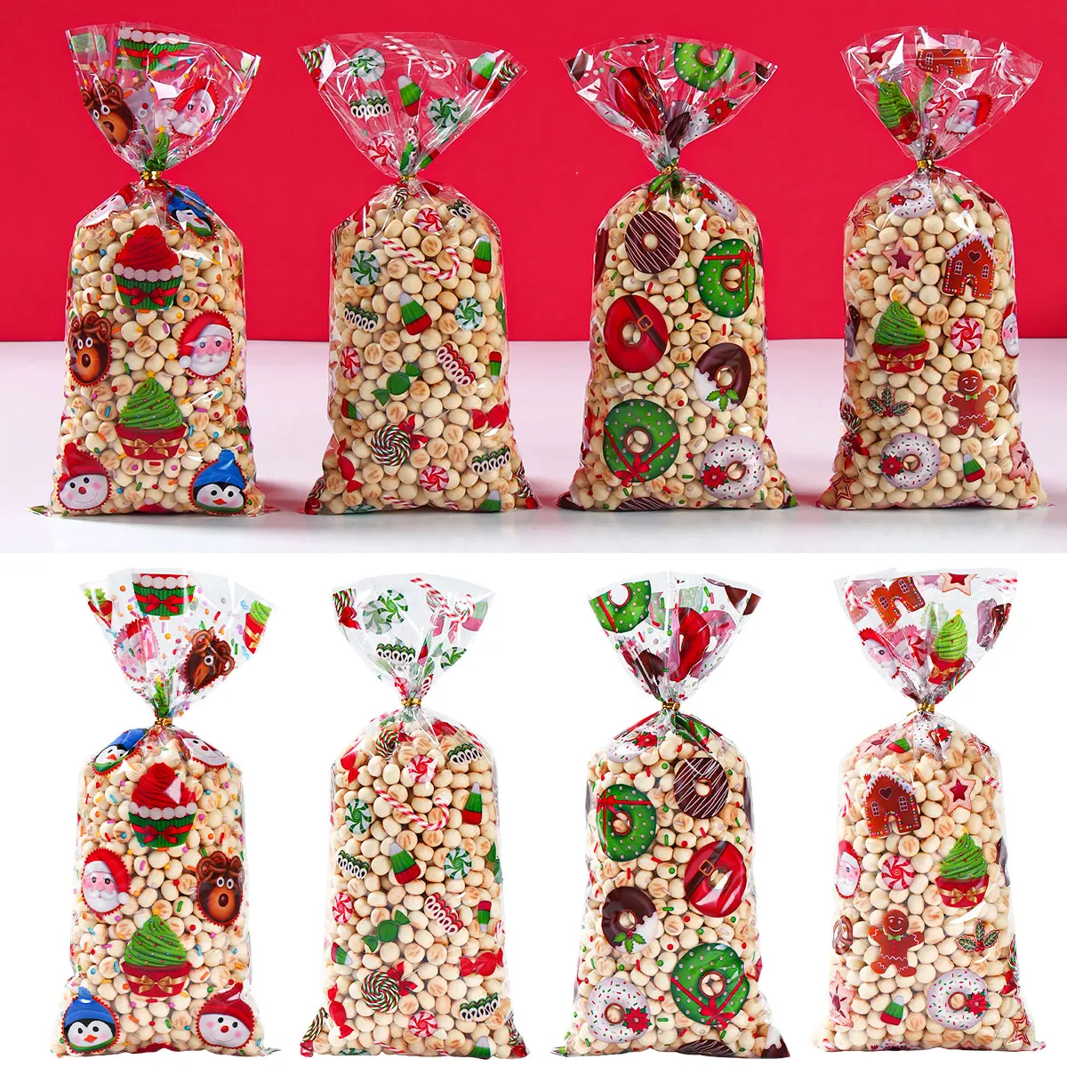 25/50/100pcs Christmas Candy Bags With Rope Cookie Biscuit Package Christmas Decors 2024 Gift Bags for Kids Party Supplies 2025