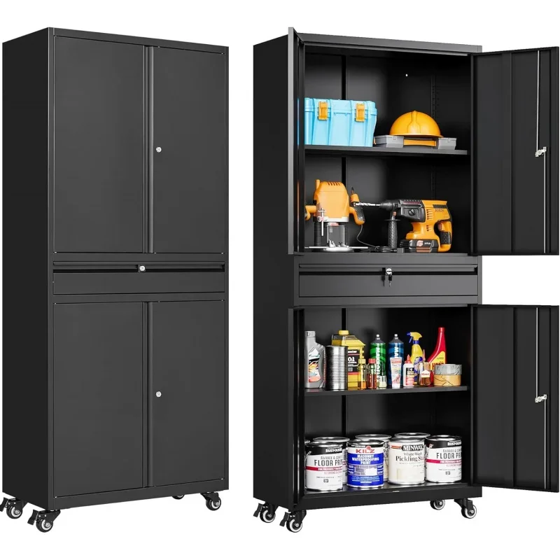 4 Wheels  1 Drawer,Rolling Locking  Adjustable Shelves,73 Mobile Tall Large  Home,Office,,Shop