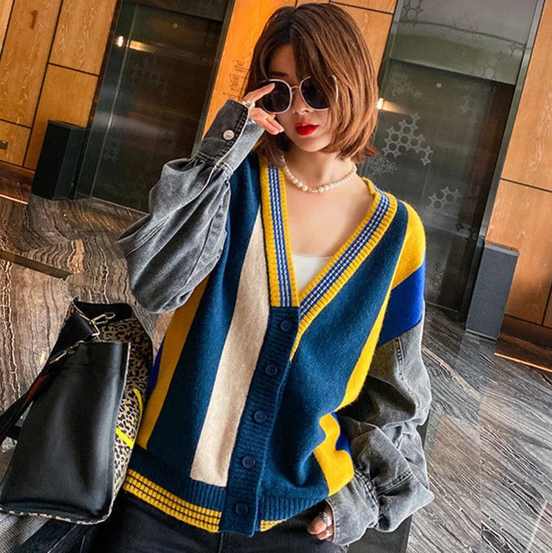 Blue Cardigan for Women Tops Denim Coats Cardigans Vintage Spring Aesthetic Crochet Jacket Woman Autumn Sweaters Knitted Luxury