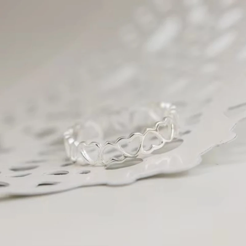 Anillos abiertos de corazón de Plata de Ley 925 para mujer, hipoalergénico, joyería de moda para niña