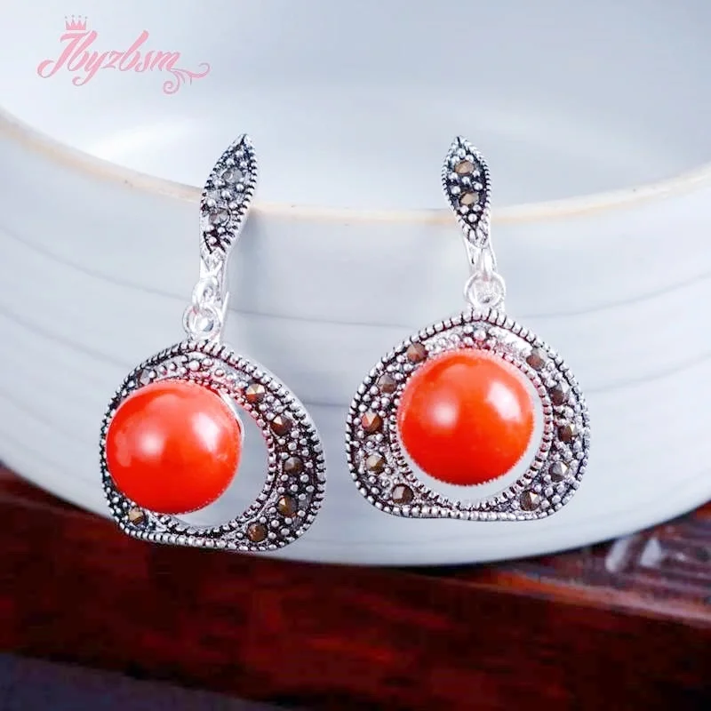 

10mm Round Stone Beads:Cat Eye/Opal/Jade/Aagte Trendy Fashion Style For Woman Gift Dandle Huggie Earring 1 Pair