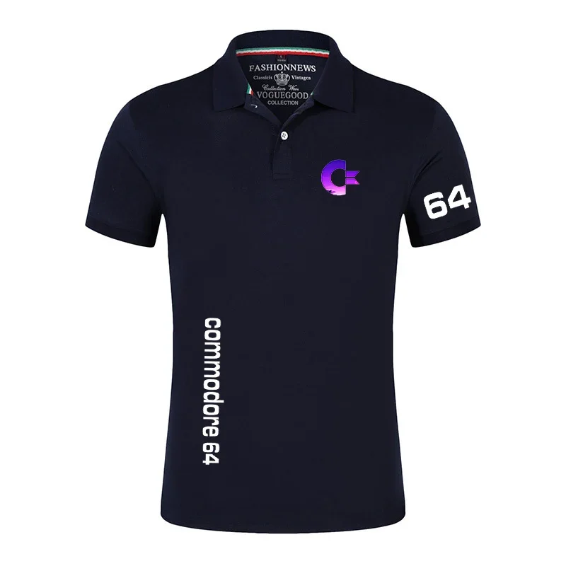 Commodore 64 2024 Men Summer Harajuku Hot Sale Fashionable Printing Short Sleeve Solid Color Cotton Business Casual Polo Shirt