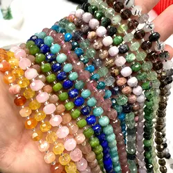 Natural Stone Apatite Agates Amazonite Lapis Lazuli Faceted Flat Rondelle Spacer Beads DIY Bracelet  For Jewelry Making Charms
