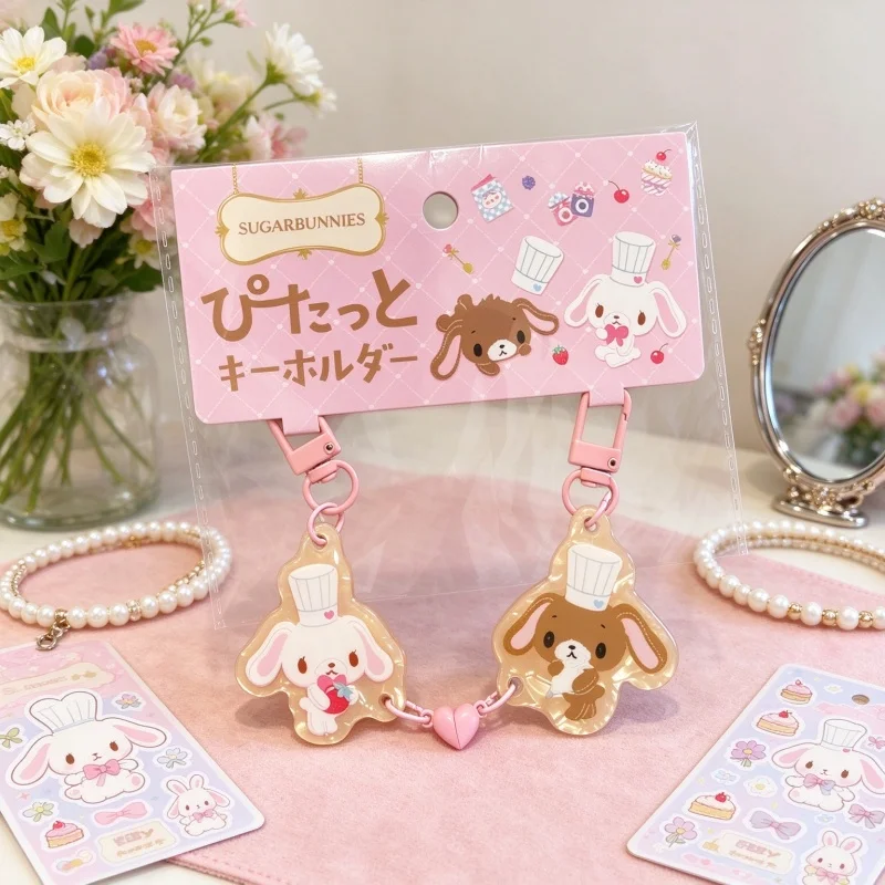 Kawaii Sugarbunnies Couple Keychain New Japanese Anime Cartoon Rabbit Backpack Zipper Decoration Magnetic Toy Friend's Gift