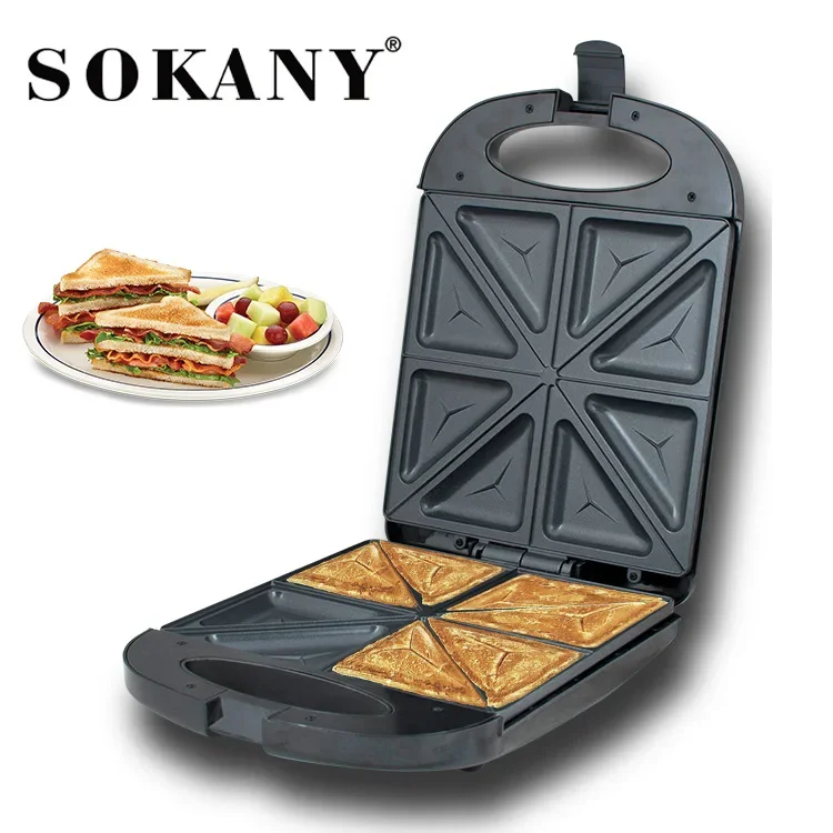 

4-Slice Sandwich Maker, Toaster and Electric Panini Press with Non-stick plates, LED Indicator Lights, Cool Touch Handle, Black