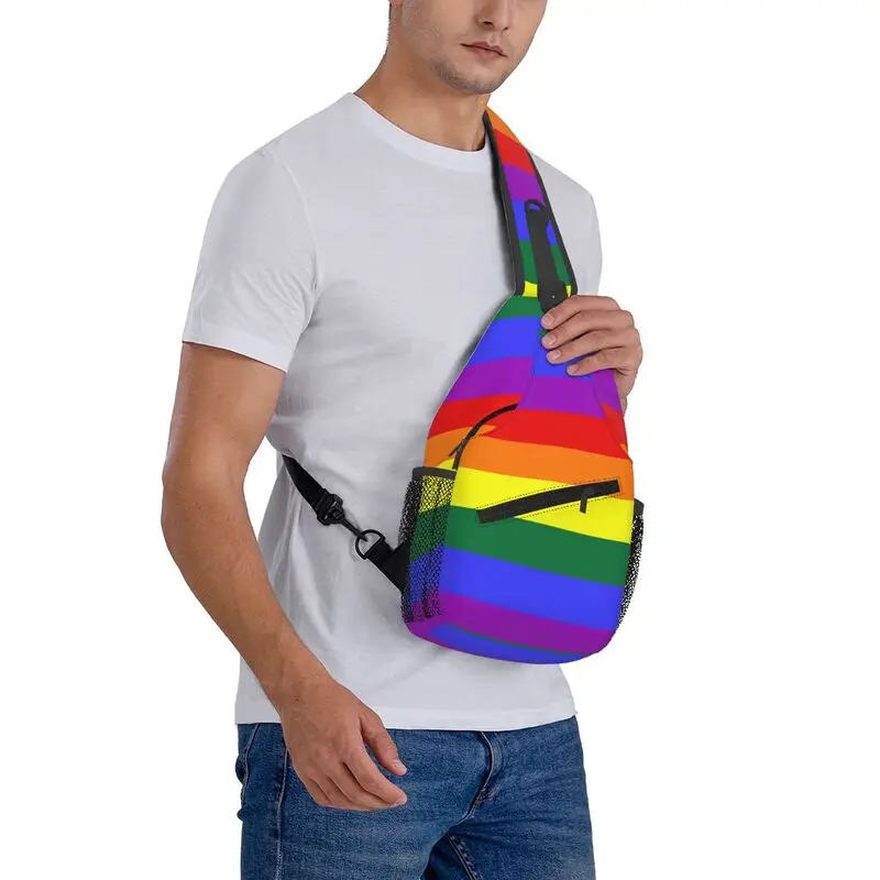 Mochila cruzada con bandera de arcoíris LGBT personalizada para hombres, bolsos de pecho de hombro para viajar