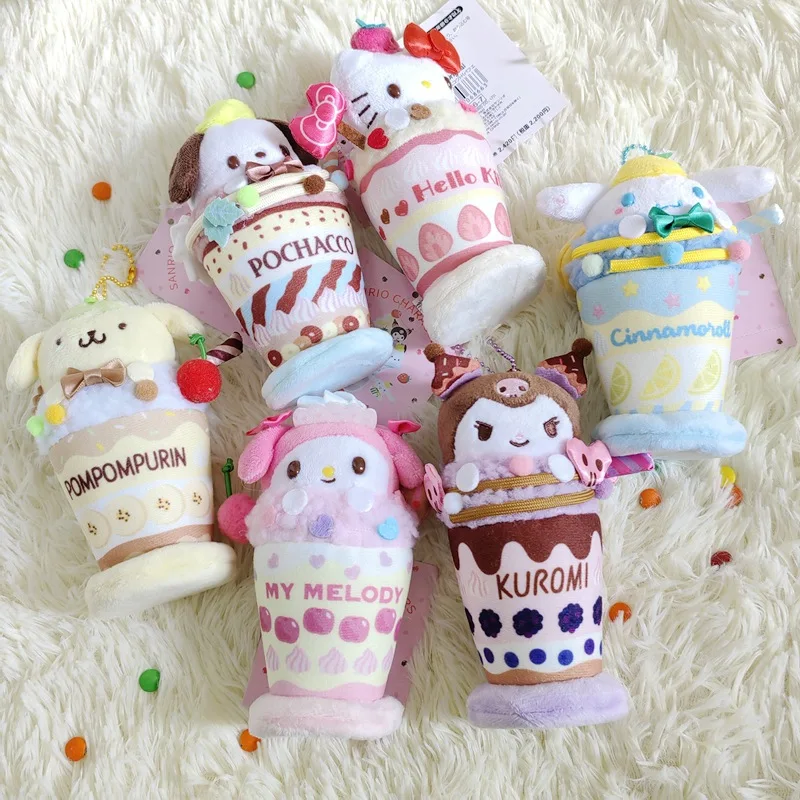 15cm Sanrio Icecream Plush Keychain Dolls Bag Hangings Kuromi Cinnamoroll Mymelody KT Plush toys Christmas Birthday Gifts