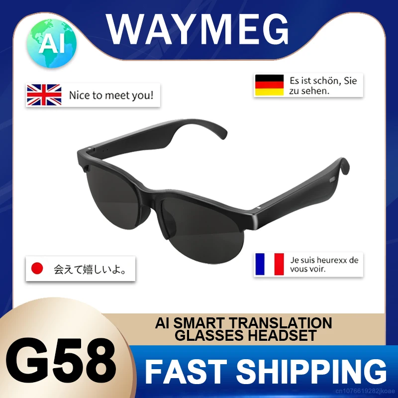 

AI Intelligent Translation G58 Glasses Earphones Bluetooth 5.4 Sunglasses Built-in Mic Speakers Wireless Headphones Long Standby
