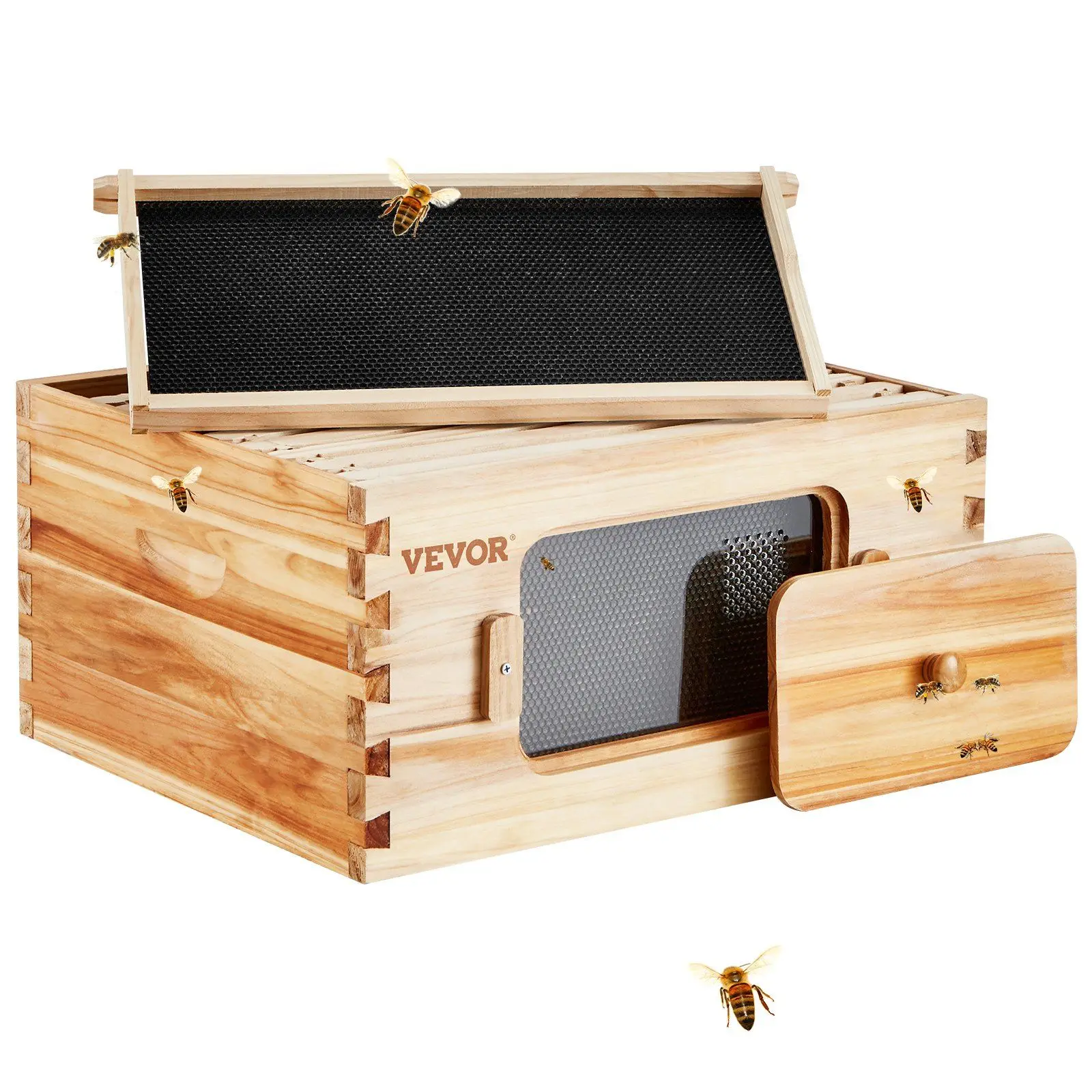 VEVOR Bee Hive Deep Box Starter Kit, 100% Beeswax Coated Natural Cedar Wood, Langstroth Beehive Kit with 10 Frames and Foundatio