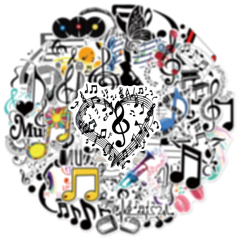 10/30/50PCS Musical Notation PVC Sticky Sticker Aesthetic DIY Decoration Scrapbooking Hand Accounting Supplies