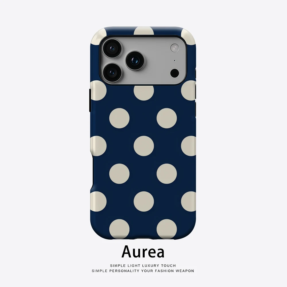 

Темно-синий белый чехол в горошек для телефона с магнитным чехлом для iPhone 17, 16, 15, 14, 13 Pro Max Plus, одинарный двухслойный прочный чехол