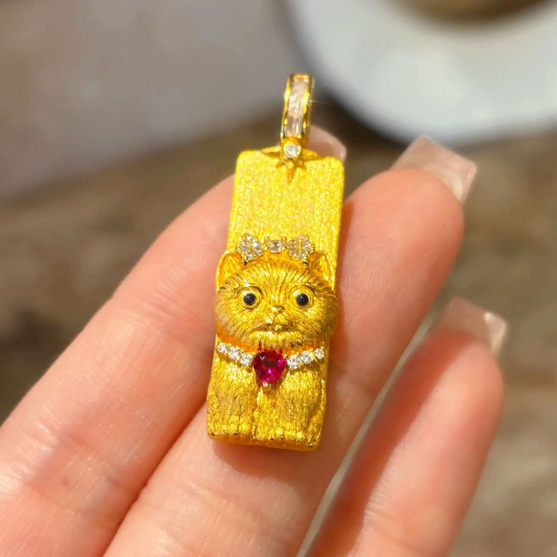 Lively & Cute Zircon Adorable Shiba Inu Pendant Necklace For Women 24K Gold AU999, Full of vitality and girlish charm