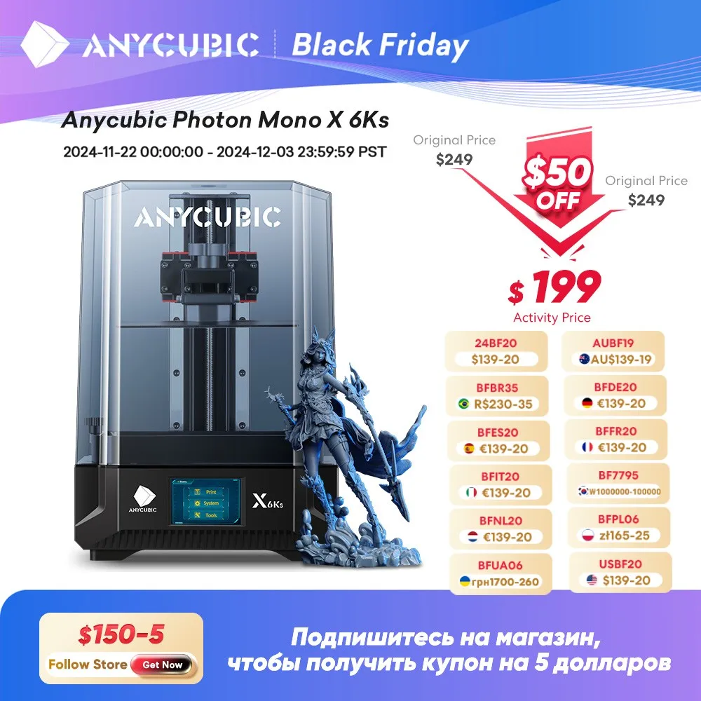 ANYCUBIC Photon Mono X 6Ks 9.1 Inch 6K LCD SLA 3D Printer High-Speed UV Resin 3D Printer Printing Size 200*196*122mm