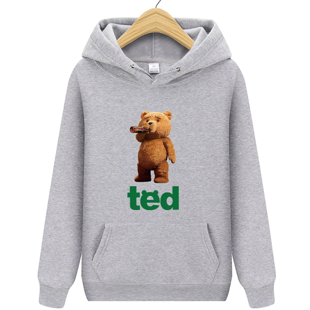 Funny Cartoon Pattern Beer Teddy Bear Print Hoodie Men Hip Hop Warm Sportswear Fleece Pullover Streetwear Casual Street Hoody